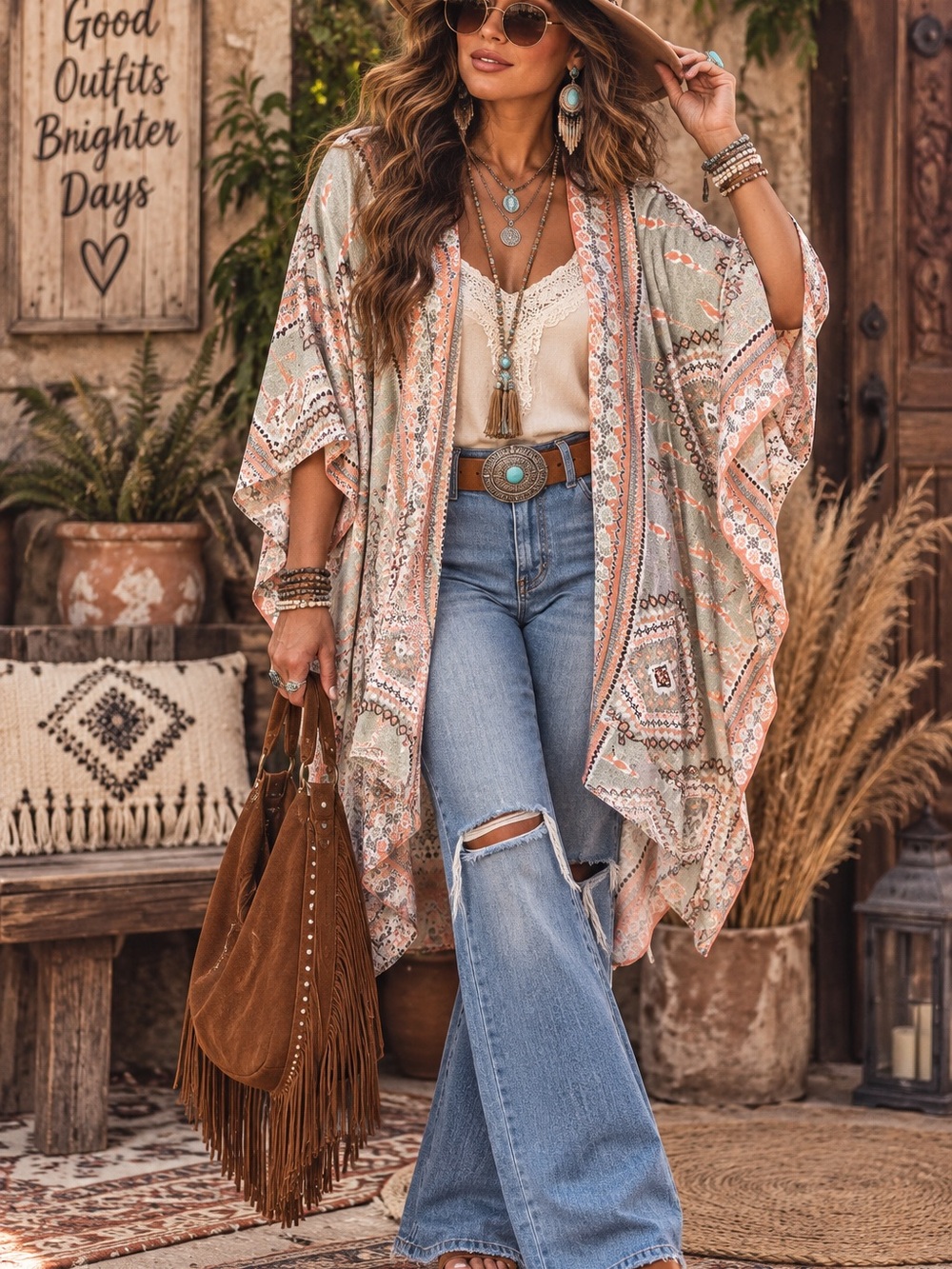 Simply Noelle Boho Fringe Duster with Tassels Indie Bohemian